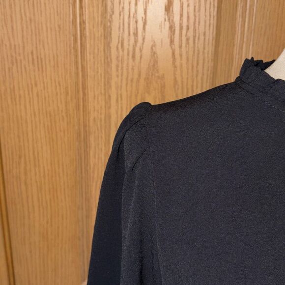 NWT Mittoshop Black Long Sleeve Ruffle Collar Shift Dress Medium - Picture 3 of 7